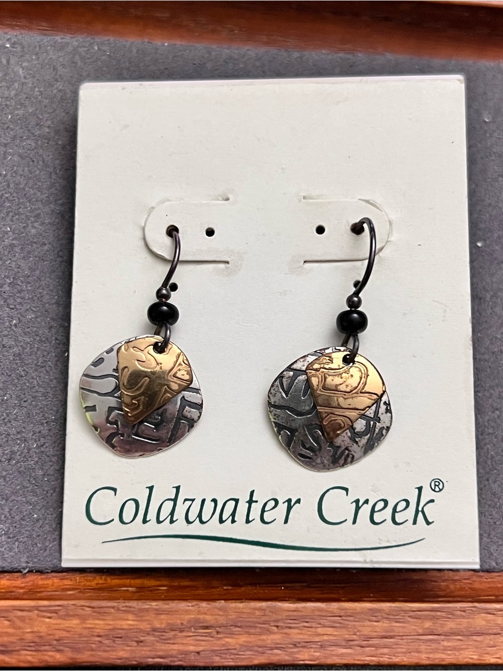 Coldwater Creek Mixed-Metal Textured Disc Drop Earrings - Gold & Silver tone